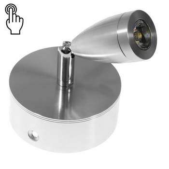 LAMPKA KINKIET LED WŁĄCZNIK DOTYKOWY ZE ŚCIEMNIACZEM, 12-24V, 3W, CHROMOWANE ALUMINIUM, BIAŁA CIEPŁA