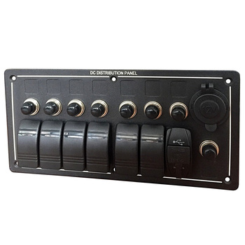 PANEL ELEKTRYCZNY POZIOMY WODOSZCZELNY IP68, 12/24V, 6 ROCKER SWITCH ON-OFF, GNIAZDO ZASILANIA +USB