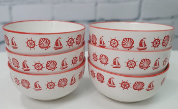 MISKA CERAMICZNA MARINE RĘKODZIEŁO  SET (6SZT) BIAŁO-MALINOWA