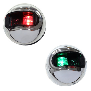 ZESTAW LAMP NAWIGACYJNYCH BURTOWYCH CZERWONA I ZIELONA LED - 12 V OBUDOWA STAL NIERDZEWNA