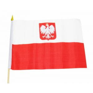FLAGA POLSKI 37X50CM Z GODŁEM