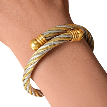 BRANSOLETKA METALOWA LINA STALOWA ZŁOTO-SREBRNA