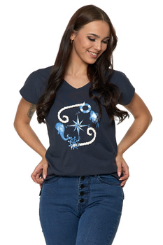 KOSZULKA DAMSKA RÓŻA WIATRÓW GRANATOWA