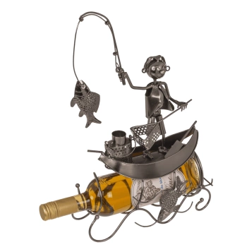 STOJAK DO WINA METALOWY WĘDKARZ NA FALI 25×12×27 cm