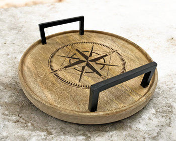 TACA DREWNIANA Z MANGO RÓŻA WIATRÓW FI.25CM