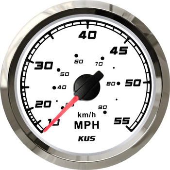 ZEGAR PRĘDKOŚCIOMIERZ 55MPH 90KM/H, D96MM - BIAŁA TARCZA Z RAMKĄ ZE STALI NIERDZEWNEJ