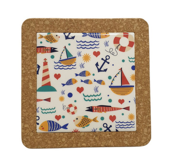 PODKŁADKA CERAMICZNO-KORKOWA 19.5CM MORSKA BIAŁA