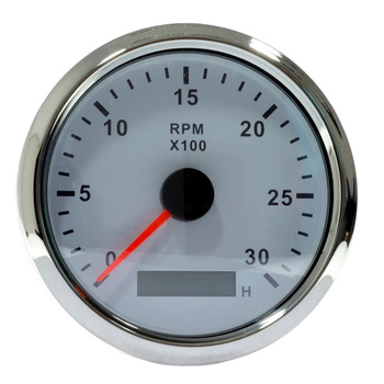 ZEGAR OBROTOMIERZ 0-3000RPM Z MOTOGODZINAMI, 85MM, BIAŁY, BEZEL SS