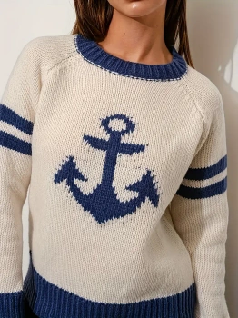 SWETER DAMSKI KOTWICA JASNY BEŻOWY