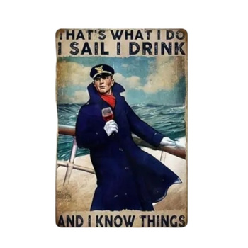 TABLICZKA 20x30 METALOWA VINTAGE KAPITAN Z LAMPKĄ WINA