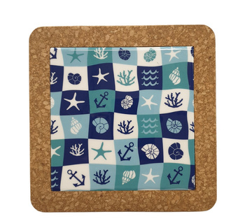 PODKŁADKA CERAMICZNO-KORKOWA 19.5CM MORSKA BIAŁA