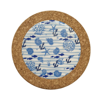 PODKŁADKA CERAMICZNO-KORKOWA FI 14.5CM MORSKA