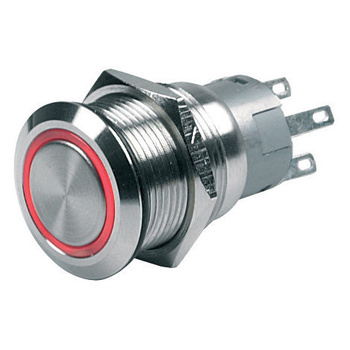 Włącznik nierdzewny MOM, czerwony LED, 12V [80-511-0002-00]
