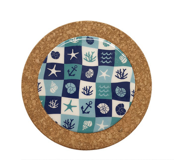 PODKŁADKA CERAMICZNO-KORKOWA FI 14.5CM MORSKA TURKUS