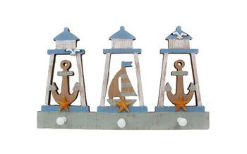 WIESZAK ŚCIENNY POTRÓJNY DREWNIANY LATARNIE 40X25CM