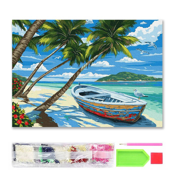 DIAMENTOWA MOZAIKA 40x30 ŁÓDKA NA PLAŻY