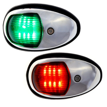 ZESTAW LAMP NAWIGACYJNYCH BURTOWYCH CZERWONA I ZIELONA LED - 12/24V OBUDOWA STAL NIERDZEWNA 304