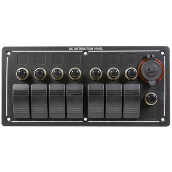 PANEL ELEKTRYCZNY POZIOMY WODOSZCZELNY IP68, 12/24V, 7 ROCKER SWITCH ON-OFF, GNIAZDO ZAPALNICZKI