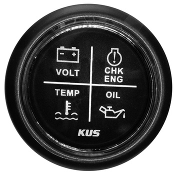 PANEL KONTROLNY Z ALARMEM NA 4-WSKAZANIA BATTERY-ENGINE-WATER-OIL, D62MM, CZARNY SERIA V