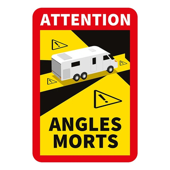 Naklejka "Attention ANGLES MORTS" 17x25 cm – ostrzeżenie o martwym polu Wersja do kampera