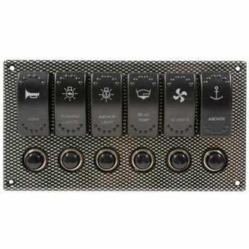 PANEL ELEKTRYCZNY WODOSZCZELNY IP68, 12/24V, 6 ROCKER SWITCH, 180X100MM