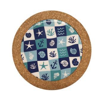 PODKŁADKA CERAMICZNO-KORKOWA FI 19.5CM MORSKA TURKUS