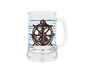 Kufel  marynistyczny z kotwicą i kołem sterowym