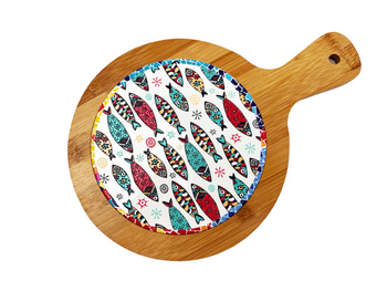 Podkładka deska dekoracyjna z elementem ceramicznym 27x19 cm jasne tło