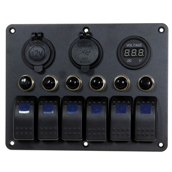 PANEL ELEKTRYCZNY WODOSZCZELNY IP68, 12/24V, 6 ROCKER SWITCH LED, POWER SOCKET, USB, WOLTOMIERZ