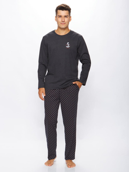 PIŻAMA MĘSKA FABIO KOTWICA DŁUGI RĘKAW STALOWY MELANGE