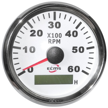 ZEGAR OBROTOMIERZ 0-6000RPM Z MOTOGODZINAMI, 85MM, BIAŁY, BEZEL SS