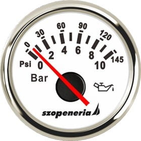 WSKAŹNIK CIŚNIENIA OLEJU FI 52 MM 0-10 BAR BIAŁY