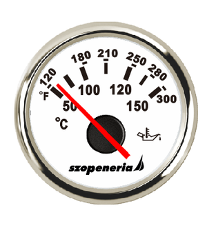 WSKAŹNIK TEMPERATURY OLEJU FI 52 MM BIAŁY - ZEGAR TEMPERATURY OLEJU