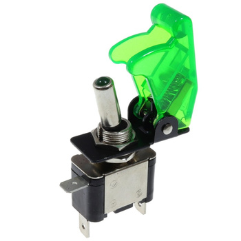 WŁĄCZNIK ELEKTRYCZNY DŹWIGNIOWY LED, ZIELONY TRANSPARENTNY COVER