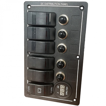 PANEL ELEKTRYCZNY WODOSZCZELNY IP68, 12/24V, 5 ROCKER SWITCH ON-OFF, WOLTOMIERZ