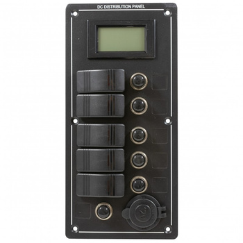 PANEL ELEKTRYCZNY WODOSZCZELNY IP68, 12/24V, 5 ROCKER SWITCH ON-OFF, WOLTOMIERZ, 2 USB