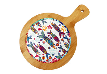 Podkładka deska dekoracyjna z elementem ceramicznym 27x19 cm jasne tło